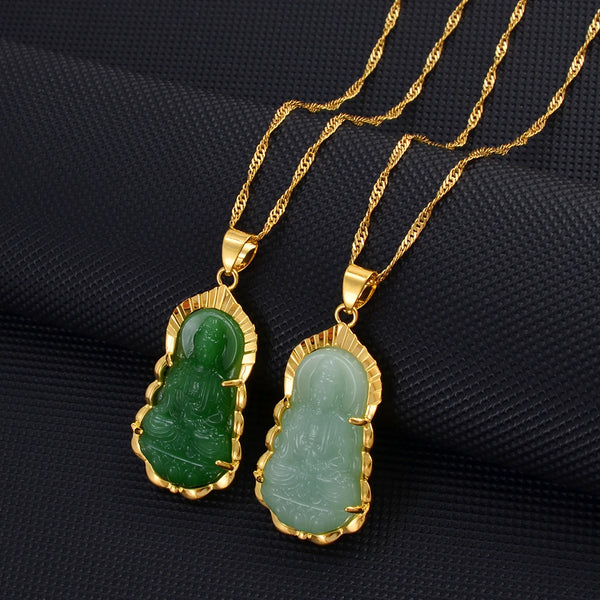 Anniyo Green Guanyin Pendant Necklace Chinese Style Buddhist Ornament Maitreya Buddha Amulet Hinduism #003136