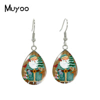 2021 New Snowman Tear drop Earring Merry Christmas Fish hook Earrings Glass Cabochon Jewelry Handmade Items