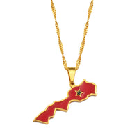 Anniyo The Kingdom of Morocco Map Flag Pendant Necklace Women Gold Color Jewelry Le Royaume du Maroc National flag #208321