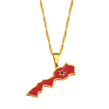 Anniyo The Kingdom of Morocco Map Flag Pendant Necklace Women Gold Color Jewelry Le Royaume du Maroc National flag #208321