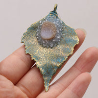 Natural Agates Stone Pendant Charms Leaf Shape Druzy Stone Pendant for Making DIY Jewerly Necklace Accessories 45x70mm
