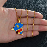 Anniyo 3CM Democratic Republic of the Congo Map Colored Flag Pendant DRC Kinshasa Necklace Ethnic Jewelry @200621