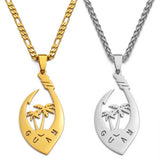Anniyo Coconut Tree and Flowers Guam Pendant Necklaces for Women Men Gold Color Guam Jewelry #128521