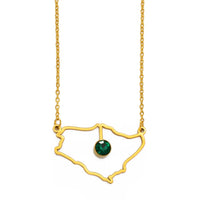 Anniyo Saudi Arabia Map With Green Stone Gold Color Charm Pendant Necklace Kingdom of Saudi Arabia Jewelry Women Girls  #174121