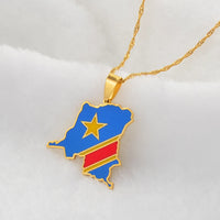 Anniyo 3CM Democratic Republic of the Congo Map Colored Flag Pendant DRC Kinshasa Necklace Ethnic Jewelry @200621