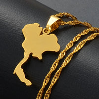 Anniyo the Kingdom of Thailand Map Pendant Necklaces for Women/Girl Jewelry Thai  #024721