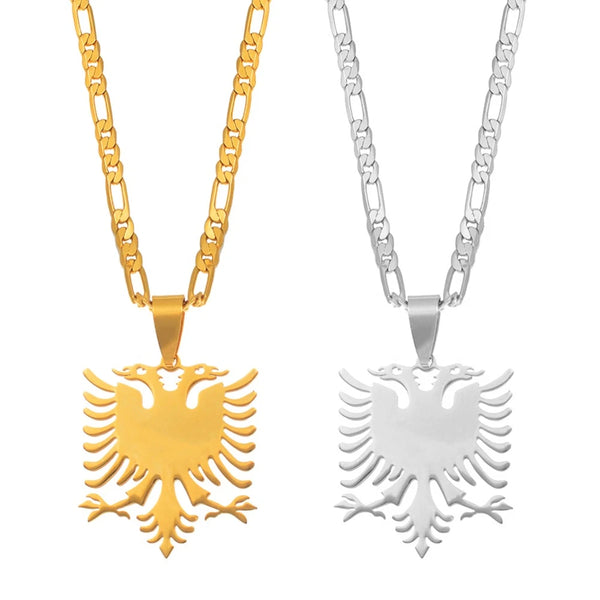Anniyo 2.9cm Albania Eagle Pendant Necklaces Gold Color & Silver Stainless Steel Jewelry Ethnic for Women Men #068921
