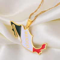 Anniyo Mexico Map Colored Flag Pendant Necklace for Women Girls Mexican Maps Jewelry #251521