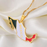 Anniyo Mexico Map Colored Flag Pendant Necklace for Women Girls Mexican Maps Jewelry #251521