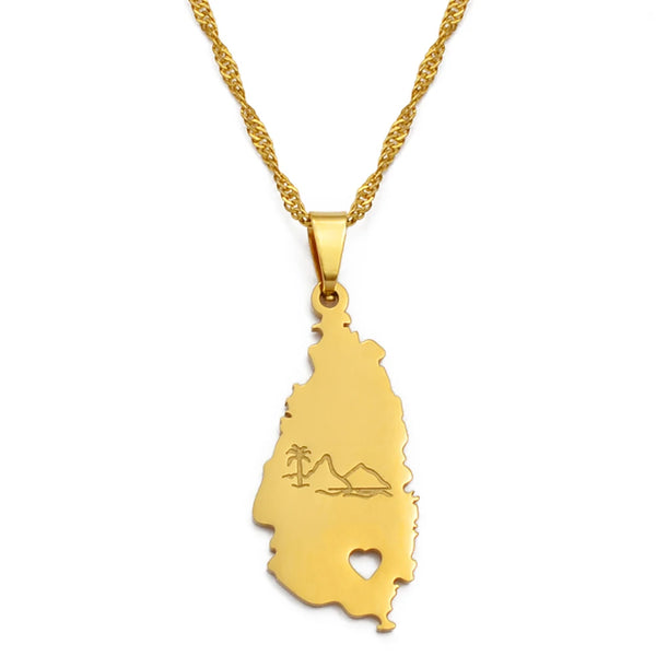 Anniyo Saint Lucia Map Pendant Necklace for Women Girl Gold Color Jewelry St. Lucia Cities Pendant Chains Jewellery #123821