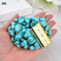 GG Natural 9 Strands Blue Turquoise Gems Stone Bracelet Cute For Women