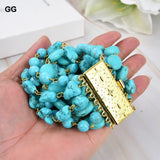 GG Natural 9 Strands Blue Turquoise Gems Stone Bracelet Cute For Women