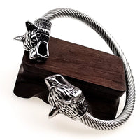 Men Stainless Steel Viking Wolf Geri and Freki Bear Paw Head Bangle amulet Bracelets for Male Gift