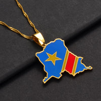 Anniyo 3CM Democratic Republic of the Congo Map Colored Flag Pendant DRC Kinshasa Necklace Ethnic Jewelry @200621