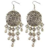 Boho Retro Silver Color Hollow Flower Coin Big Pendant Choker Necklace Earrings Hairband Set Indian Afghan Gypsy Ethnic Jewelry