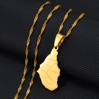 Anniyo 3.1CM Montserrat Island Map With Cities Pendant Necklaces for Women/Girls Gold Color Jewelry #267221