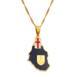 Anniyo Flag & Map of Montserrat United Kingdom Pendant Chain Necklaces Montserrat Maps Jewelry #175621