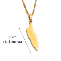 Anniyo Aruba Map Pendant Necklace Thin Chain Gold Color Curacao Jewelry for Caribbean Sea Regional islands #011921