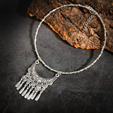 Bohemia Vintage Ethnic Leaf Red Stone Tassel Necklace For Women Gypsy Sliver Color Long Chain Necklace For Girls Tibetan Jewelry