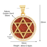 Nature Stone Black Agate Sun Star Love Compass Charm Pendant,18K Gold Plated,Jewelry Necklace Bracelet Accessories Supplies M56