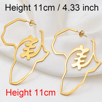Anniyo Bigger Africa Map Earrings Gold Color Stainless Steel Adinkra Nyame Big Earrings Stud Ethnic large Jewelry Symbol #131221