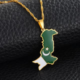Anniyo 3.2CM Pakistan Map Flag Pendant Necklaces Stainless Steel Pakistani Ethnic Jewelry @157721