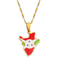 Anniyo Burundi Map & Flag Pendant Necklaces Stainless Steel Jewelry Burundian Ethnic s #168721