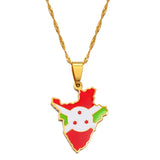 Anniyo Burundi Map & Flag Pendant Necklaces Stainless Steel Jewelry Burundian Ethnic s #168721