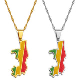 Anniyo 3.5CM Republic of the Congo Map Flag Pendant Necklaces Brazzaville Ethnic Ornament Jewelry #168221