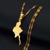 Anniyo Myanmar Map City Silver Color / Gold Color Charm Pendant Necklace Burmese Jewelry #234021