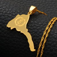 Anniyo 3.7cm Eritrea Map & Flag Pendant Necklaces Women Girl Silver Color/Gold-Plated Jewelry African Map of Eritrean @025821