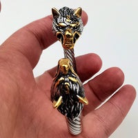 Men Stainless Steel Viking Wolf Geri and Freki Bear Paw Head Bangle amulet Bracelets for Male Gift