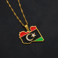 Anniyo Libya Map Flag Pendant Necklace for Women Men Gold Color Jewelry Libya Country Map #244121