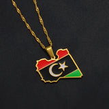 Anniyo Libya Map Flag Pendant Necklace for Women Men Gold Color Jewelry Libya Country Map #244121
