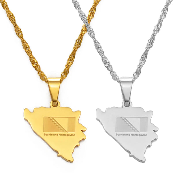 Anniyo 1.8CM Bosnia and Herzegovina Map Pendant Necklaces Women Girls Charm Bosna Hercegovina Maps Jewelry #145621