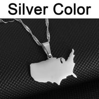 Anniyo American Map Pendant and Necklaces for Women Girls United States Map Jewelry USA #212021