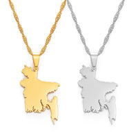 Anniyo Map of Bangladesh Pendant Necklaces Gold Color for Women Girls Stainless Steel Bangladeshi Maps Chains Bengali #154521