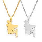 Anniyo Map of Bangladesh Pendant Necklaces Gold Color for Women Girls Stainless Steel Bangladeshi Maps Chains Bengali #154521