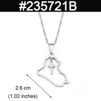 Anniyo Heart Iraq Map and Cross Pendant Necklace Silver Color/Gold Color Jewelry Map Of Iraq Necklaces #235721