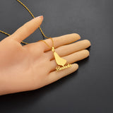 Anniyo Map of the Barbados Island With City Names Pendant Necklaces Silver Color/Gold Color Maps Barbados Jewelry #125121