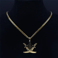Arabic Retro Imam Ali Sword Muslim Islam Knife Chain Necklaces Stainless Steel Necklace Men/Women Gold Color Jewelry N3435S05