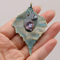Natural Agates Stone Pendant Charms Leaf Shape Druzy Stone Pendant for Making DIY Jewerly Necklace Accessories 45x70mm