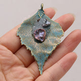 Natural Agates Stone Pendant Charms Leaf Shape Druzy Stone Pendant for Making DIY Jewerly Necklace Accessories 45x70mm