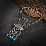 Bohemia Vintage Ethnic Leaf Red Stone Tassel Necklace For Women Gypsy Sliver Color Long Chain Necklace For Girls Tibetan Jewelry