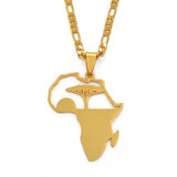 Anniyo African Tree & Sunrise Pendant Necklaces for Men Women Girls,My Home in Africa Jewelry Gold Color Birthday G #112121