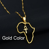 Anniyo Egyptian Cross Ankh Symbol Pendant Necklaces Women Girls Africa Map Jewelry Egypt Hieroglyphs Nile Key @177721