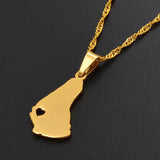Anniyo 2.3CM Silver Color/Gold Color Map of the Barbados Island Pendant Necklaces Heart Barbados Maps Jewelry #122521