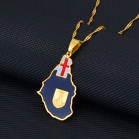 Anniyo Flag & Map of Montserrat United Kingdom Pendant Chain Necklaces Montserrat Maps Jewelry #175621