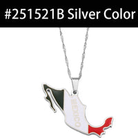 Anniyo Mexico Map Colored Flag Pendant Necklace for Women Girls Mexican Maps Jewelry #251521