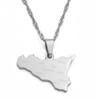 Anniyo Italy Sicily Map With City Name Pendant Necklaces,Silver Color/Gold Color Italian Sicilia Jewelry #038321